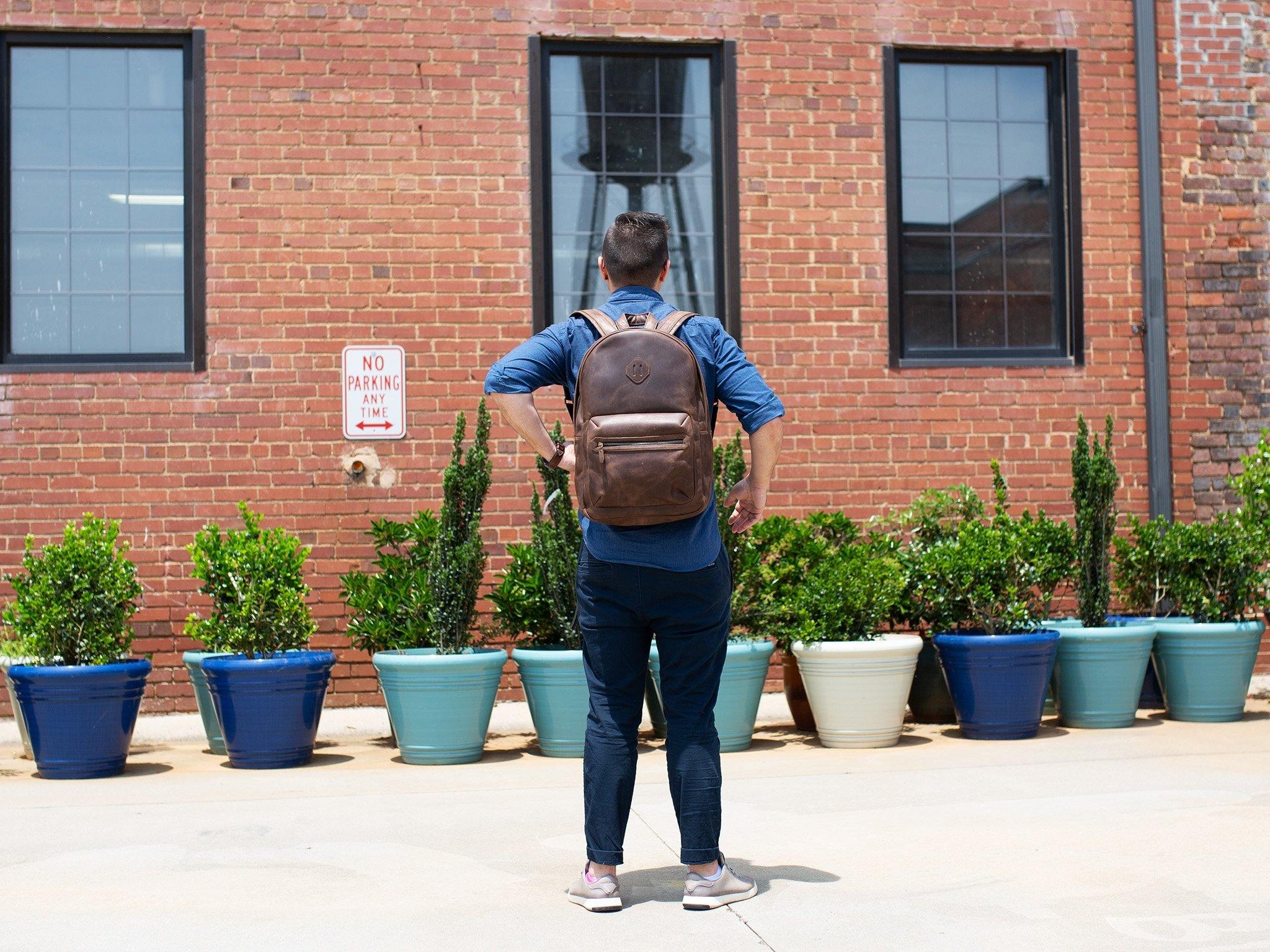 Brown Leather Backpack - City - Image 8