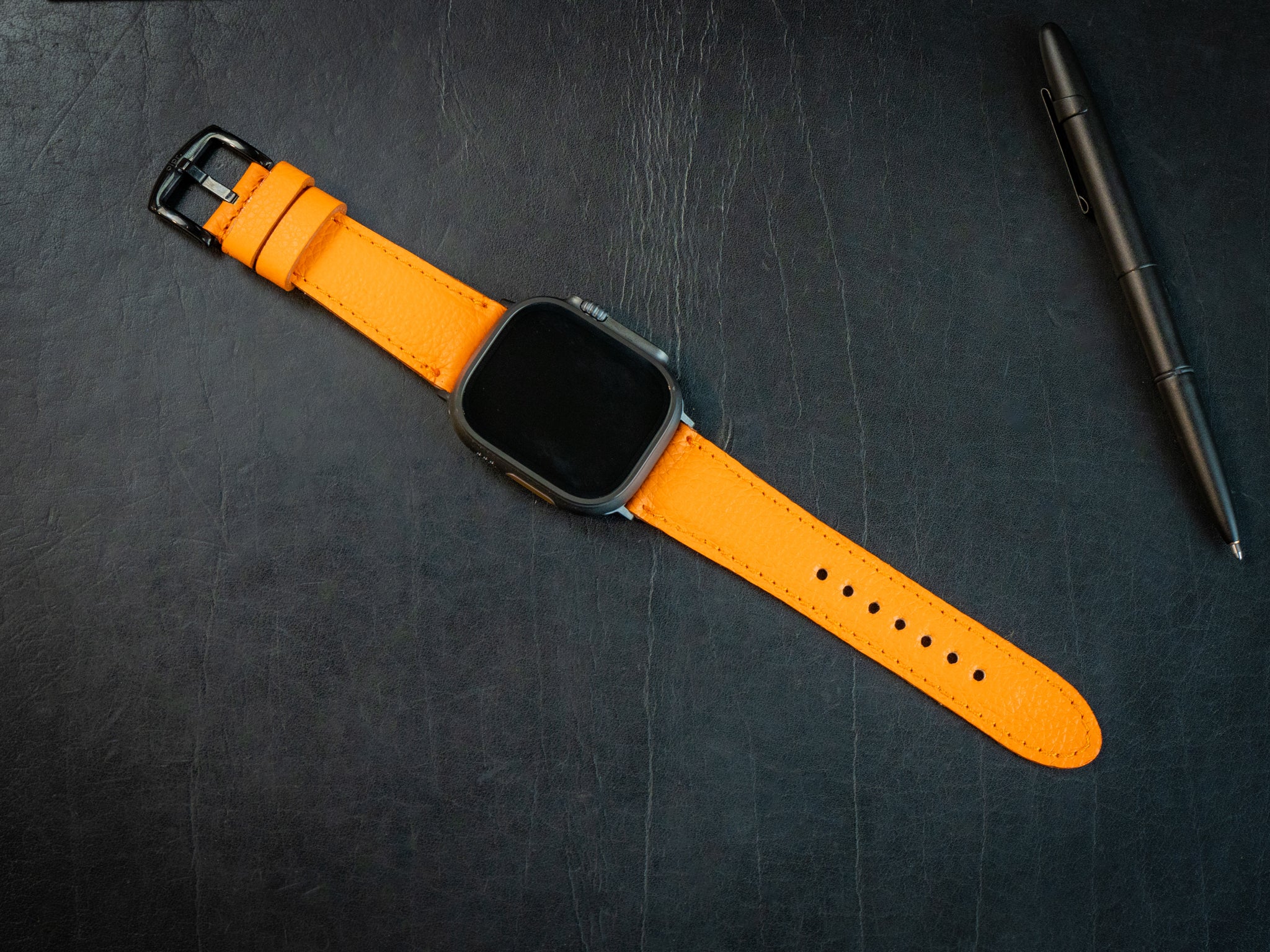 Italian Leather Apple Watch Band - Orange - Image 3