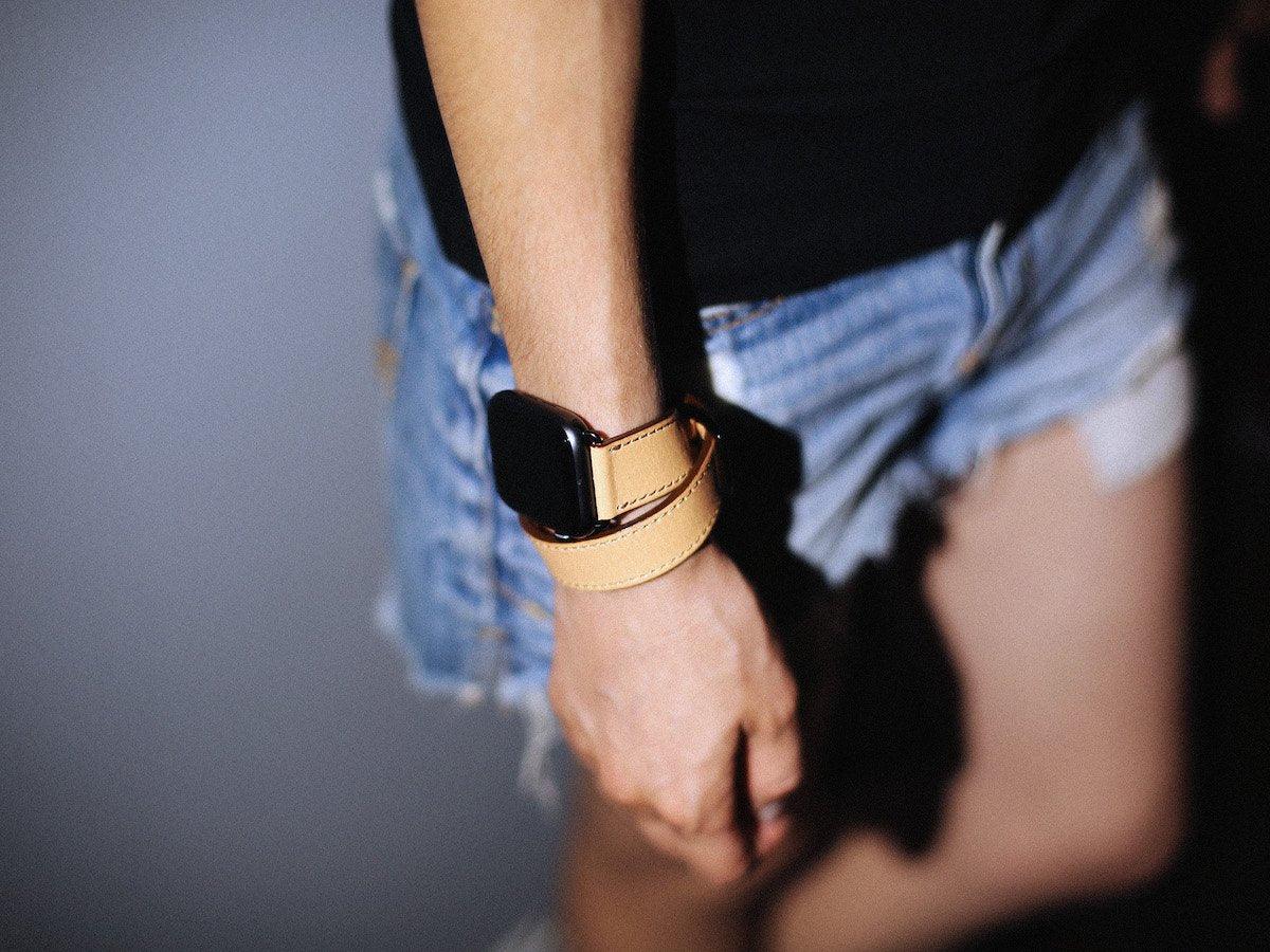 Italian Leather Double Wrap Apple Watch Band - Cream - Image 5