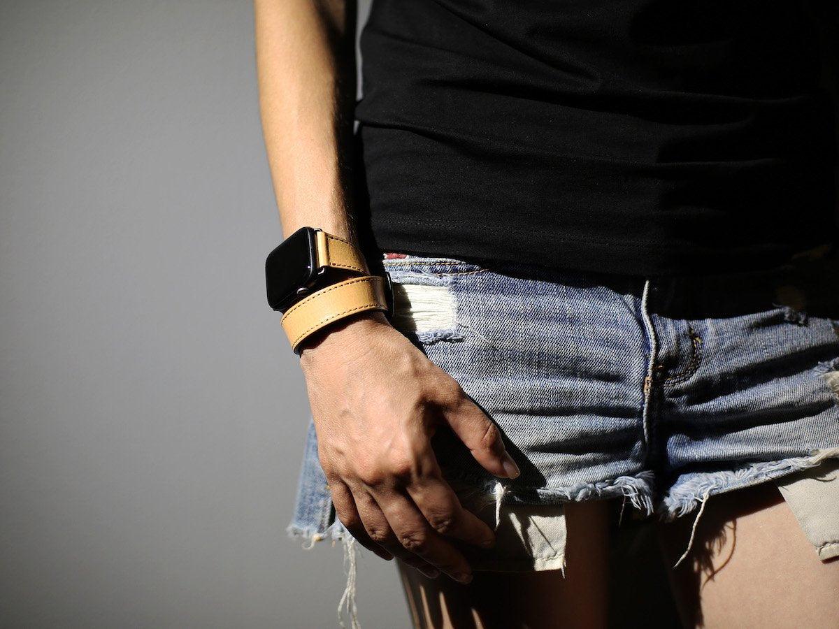 Italian Leather Double Wrap Apple Watch Band - Cream - Image 7
