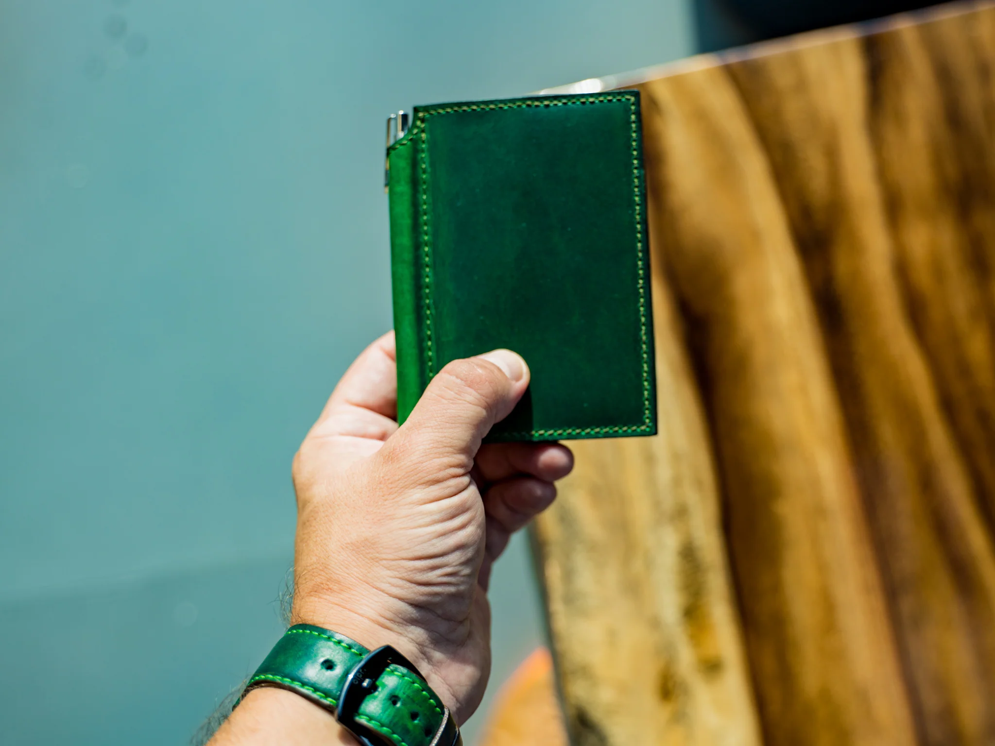Milwaukee Leather Mini Journal with Pen - Green - Image 3