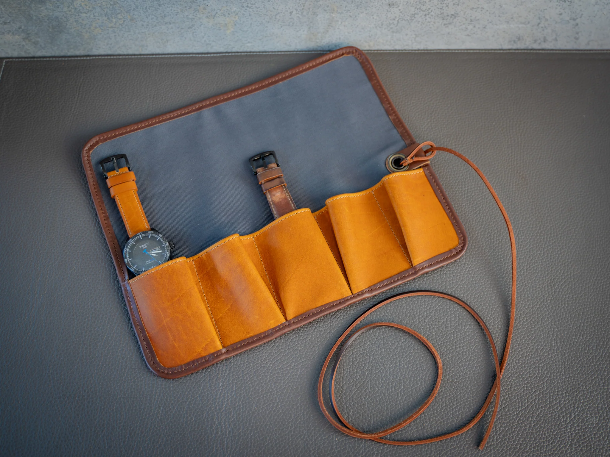 Milwaukee Leather Watch Roll with Lining - Chestnut - Image 4