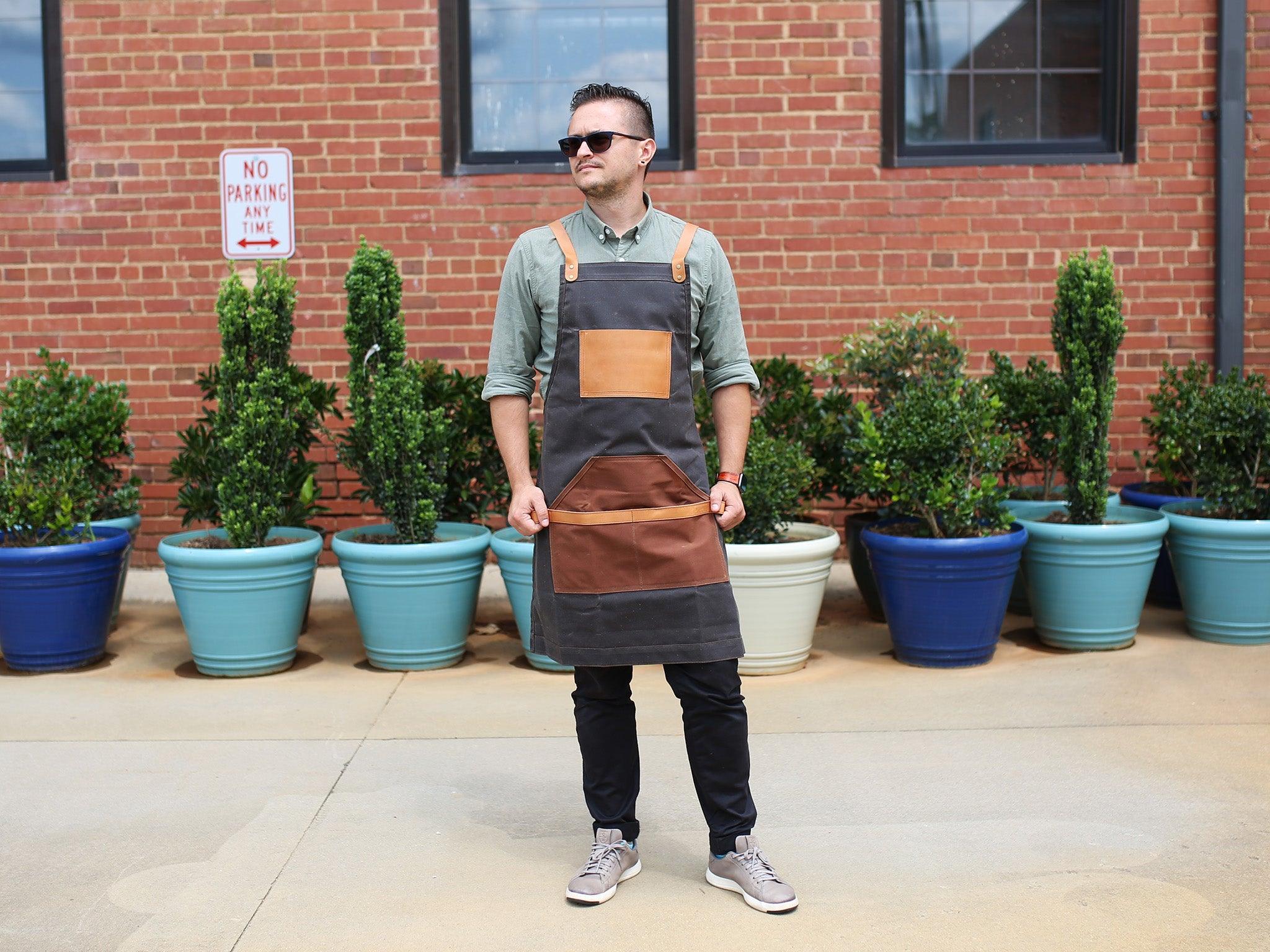 Waxed Canvas and Leather Apron - Dark Chocolate - Image 3