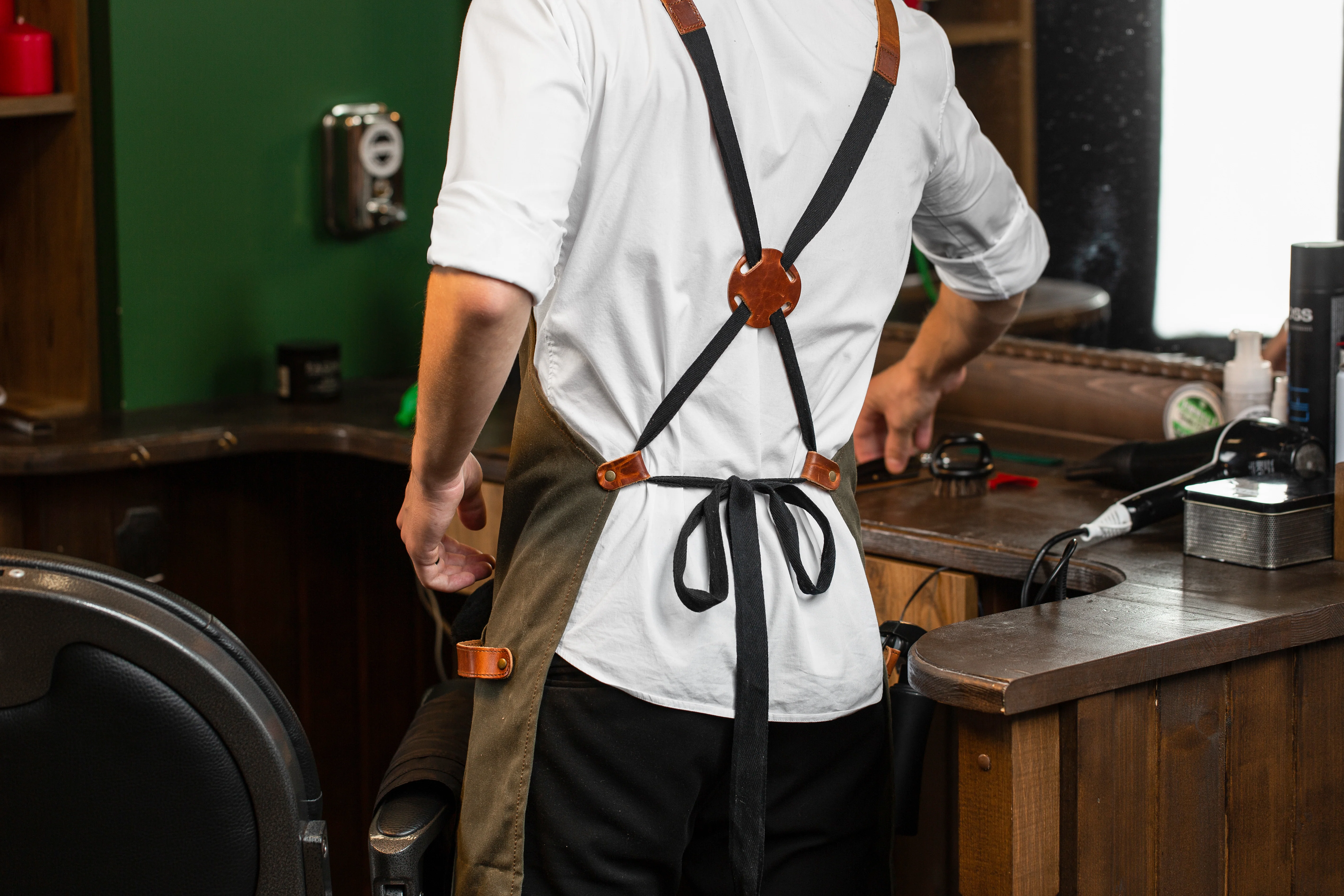 Waxed Canvas and Leather Apron - Green - Image 10