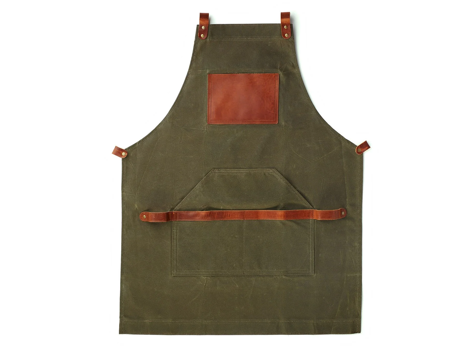 Waxed Canvas and Leather Apron - Green - Image 4