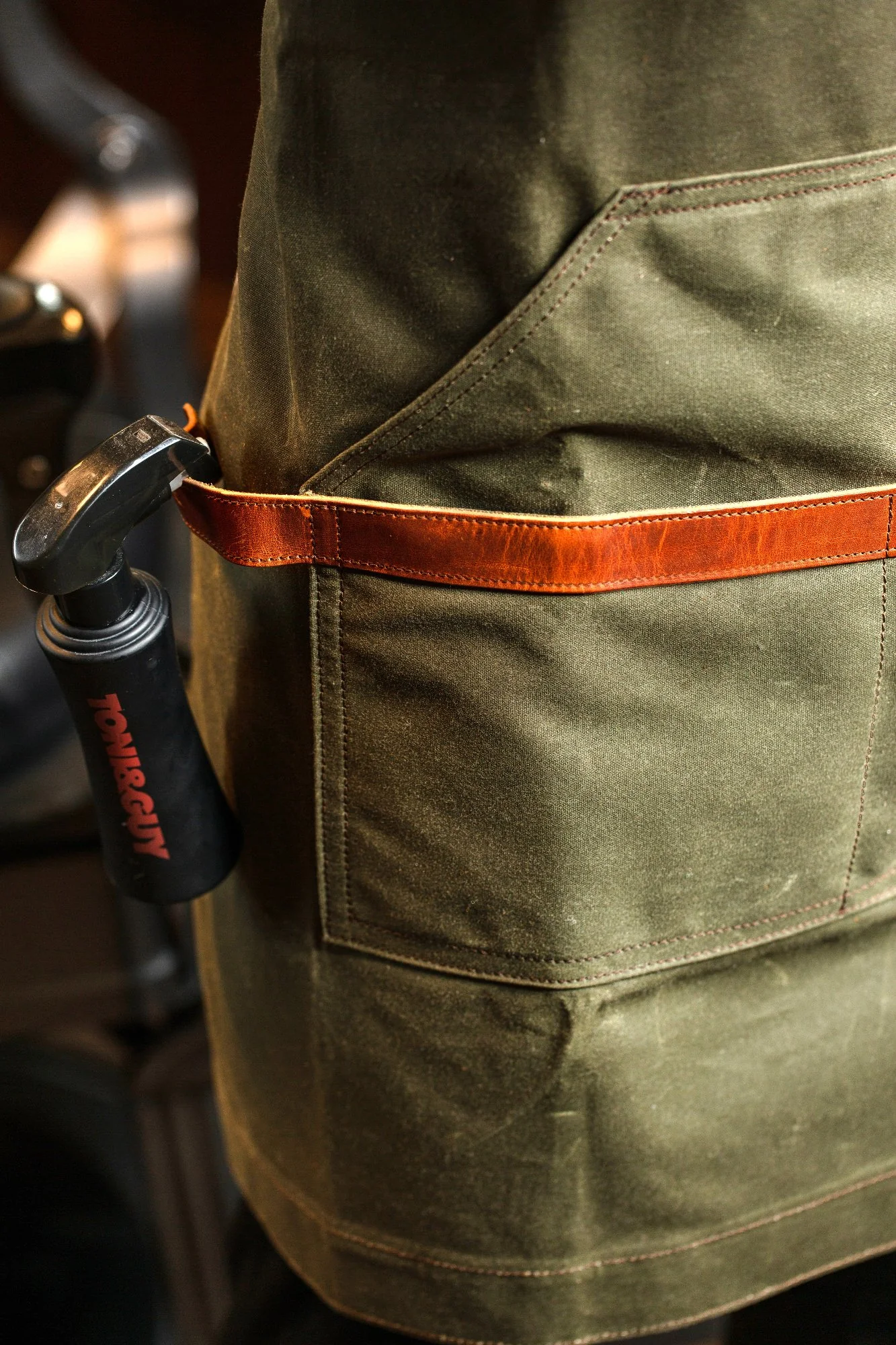Waxed Canvas and Leather Apron - Green - Image 9